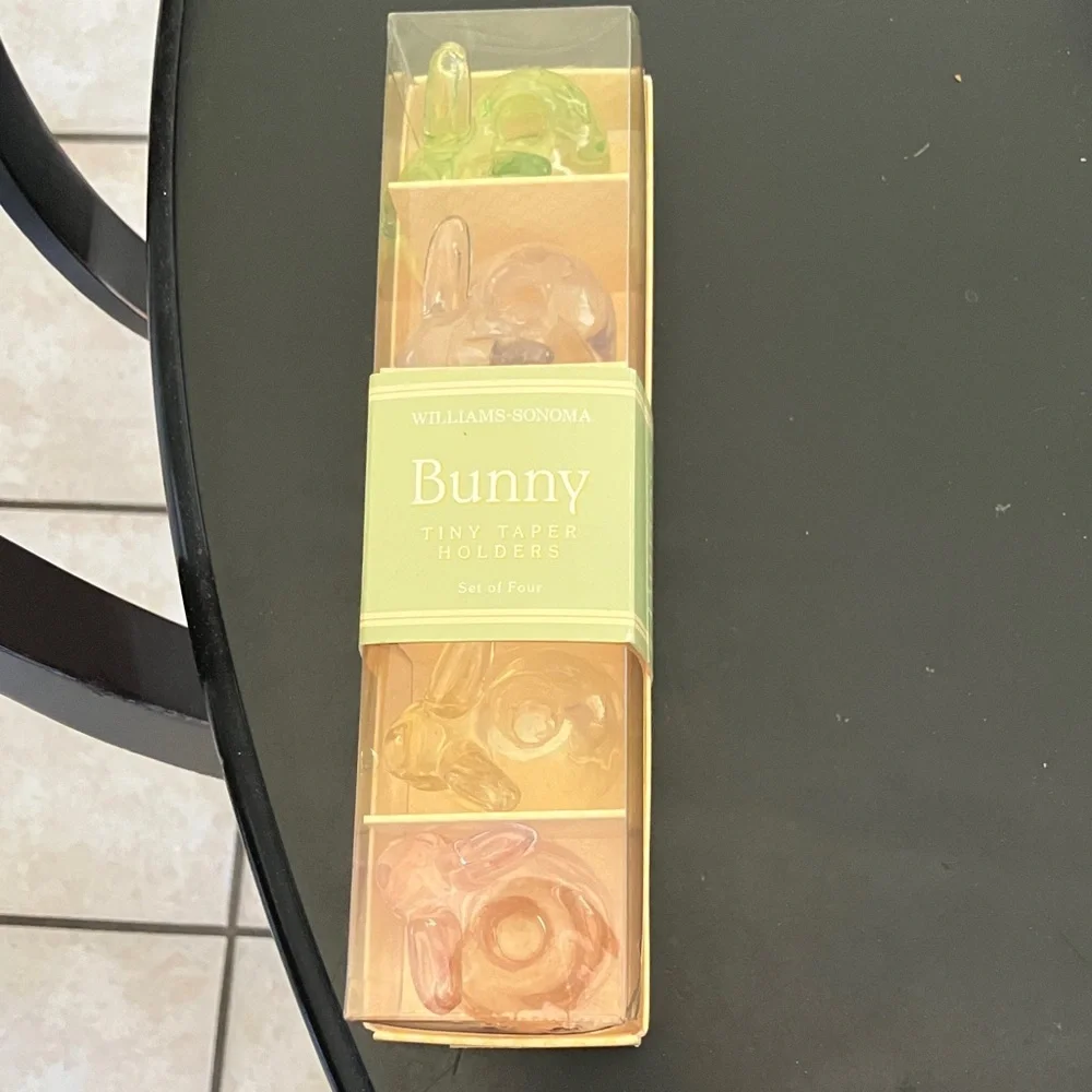 Williams Sonoma Bunny Taper Holders in Green and Pink
